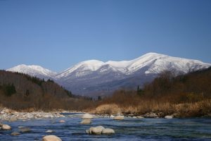 Mt. Gassan and Mogami River in Yamagata, Japan